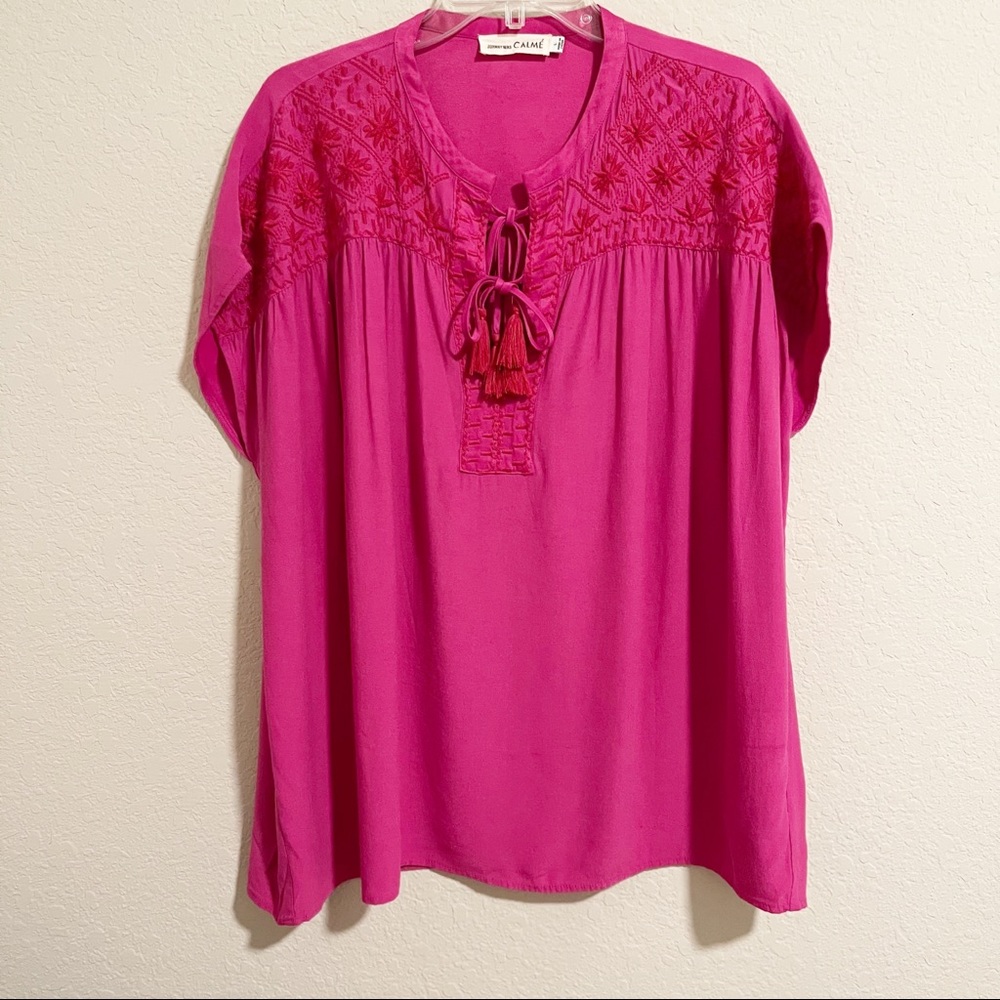 Johnny Was Calme | Boho Double Tassel Top Raspberry | Size Large